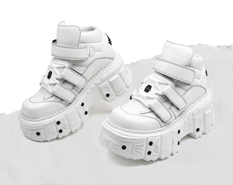 All White Gothic Punk Ankle Boots