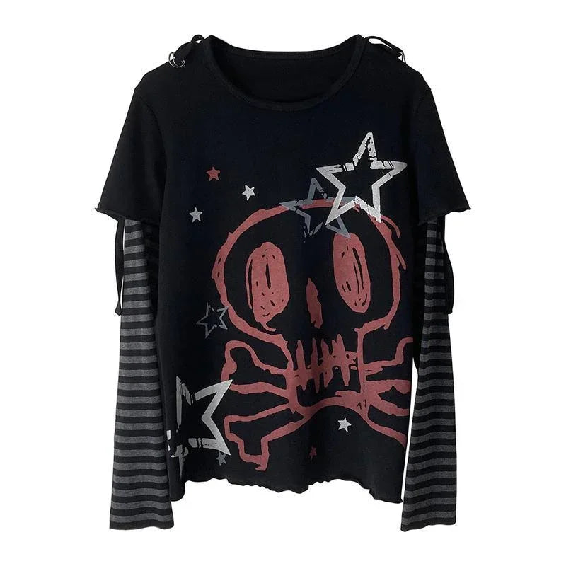 Emo Gothic 'Stars, Stripes, Skulls' Graphic T-Shirt
