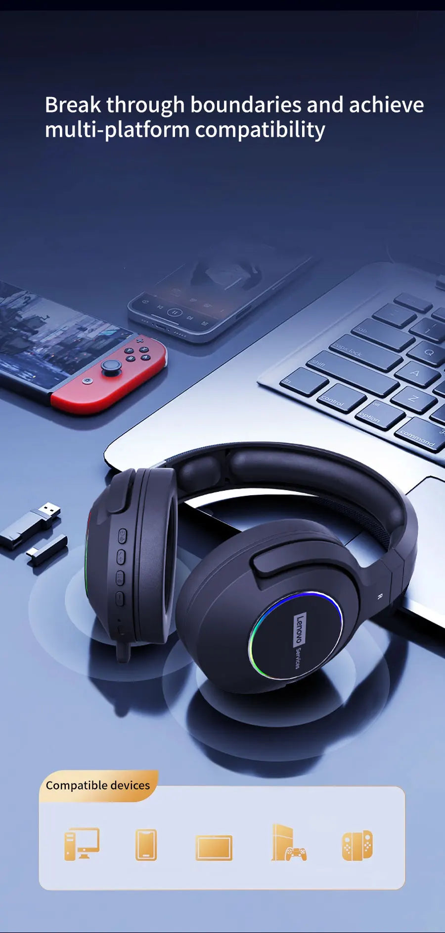 Low Latency Wireless Tri-Mode Headset with In-Game Noise Reduction by Lenovo