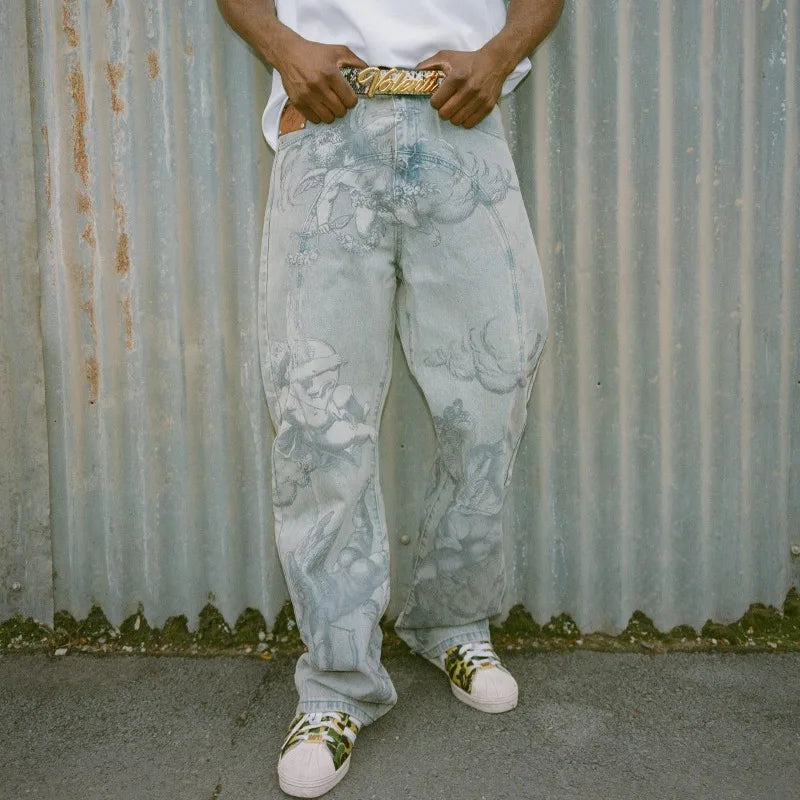 Baggy Trendy Retro Jeans (Cupid Pattern)