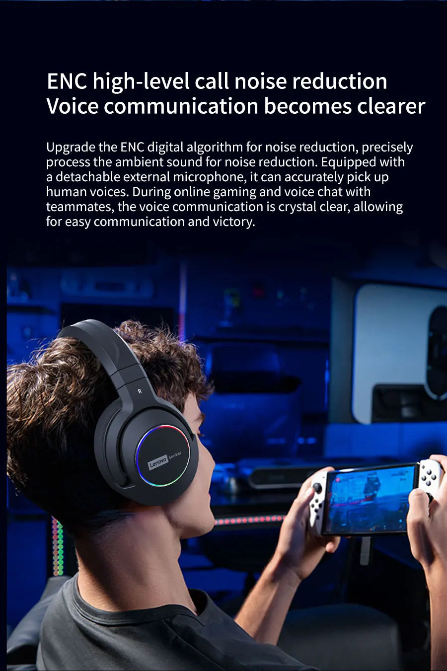Low Latency Wireless Tri-Mode Headset with In-Game Noise Reduction by Lenovo