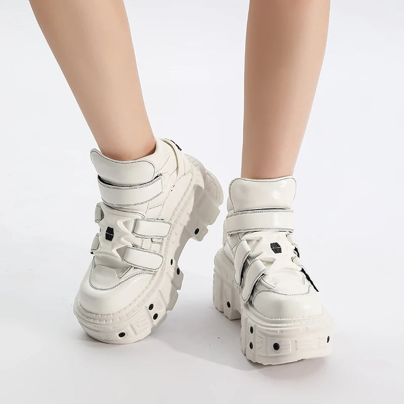 All White Gothic Punk Ankle Boots