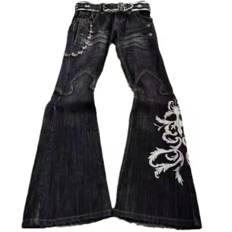 Y2K Retro Punk Embroidered Bell-Bottom Jeans