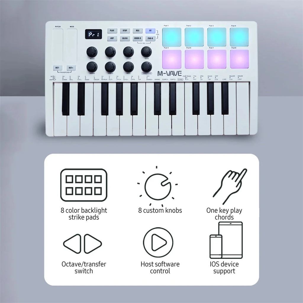 M-VAVE SMK-25 Pro MIDI Controller Wireless/USB DAW Sync | RGB Backlit