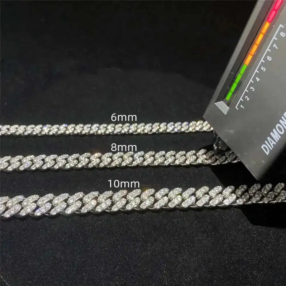 6mm 8mm 10mm Iced Out 925 Sterling Silver Moissanite Cuban Link Chain