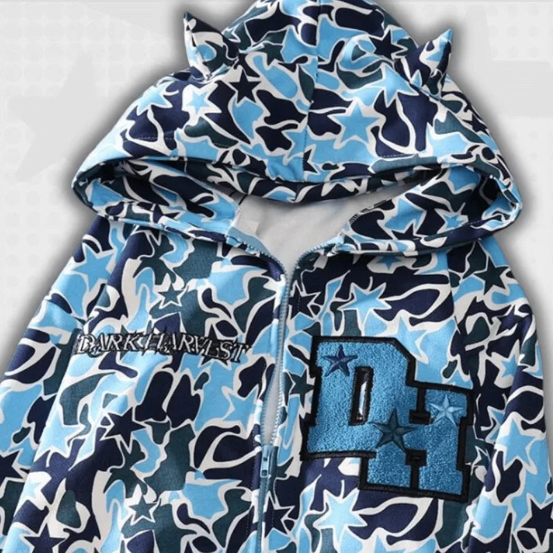 Designer Oversized Full Zip Up Camo Hoodie