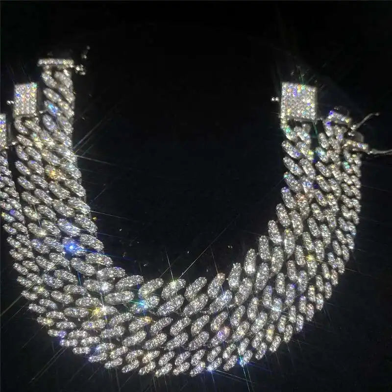 6mm 8mm 10mm Iced Out 925 Sterling Silver Moissanite Cuban Link Chain