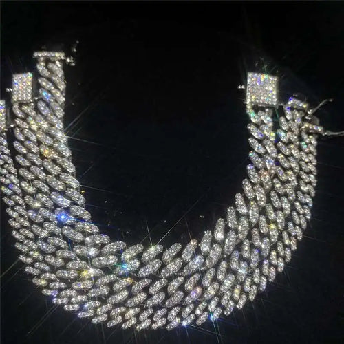 6mm 8mm 10mm Iced Out 925 Sterling Silver Moissanite Cuban Link Chain