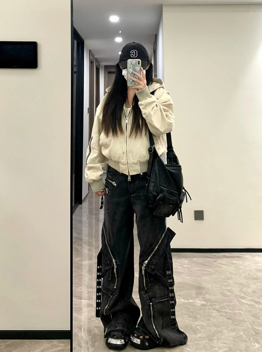 Y2K Gothic Punk Multi-Pocket Zipper Black Jeans