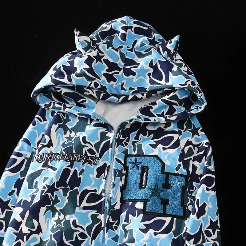 Designer Oversized Full Zip Up Camo Hoodie