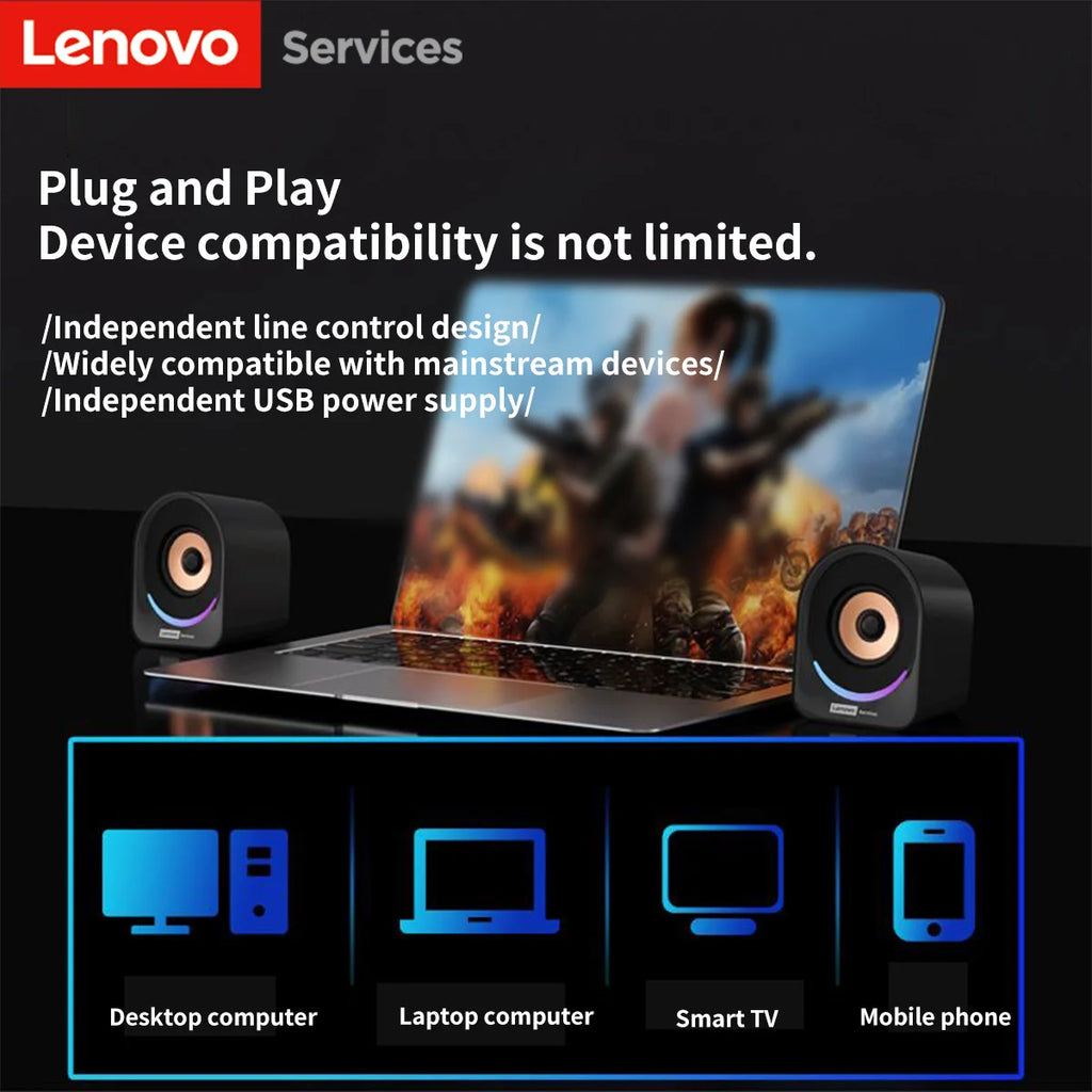 Classic Small Portable Wired Desktop Speakers by Lenovo