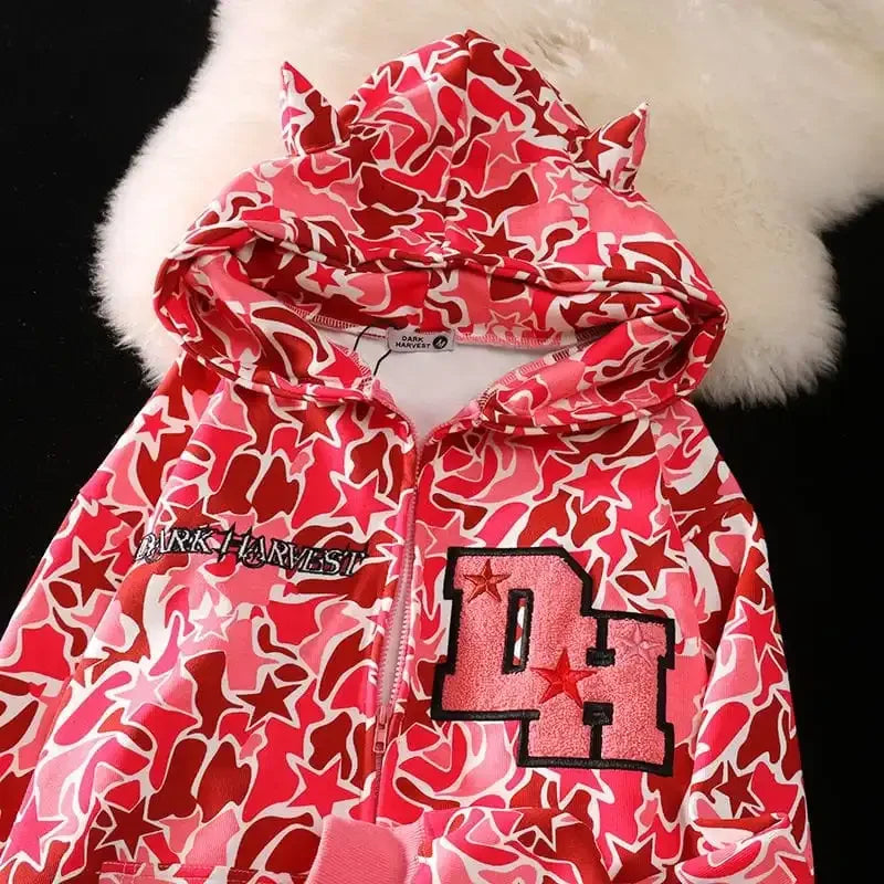 Designer Oversized Full Zip Up Camo Hoodie