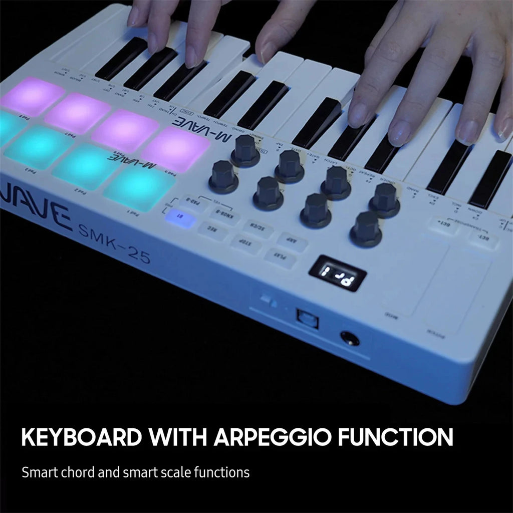 M-VAVE SMK-25 Pro MIDI Controller Wireless/USB DAW Sync | RGB Backlit