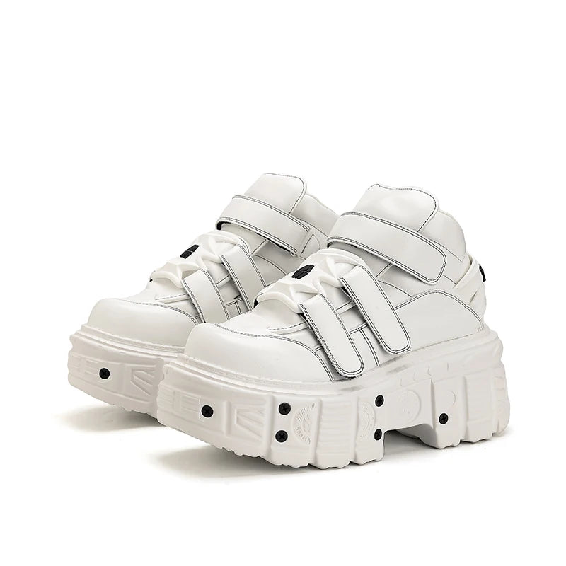 All White Gothic Punk Ankle Boots