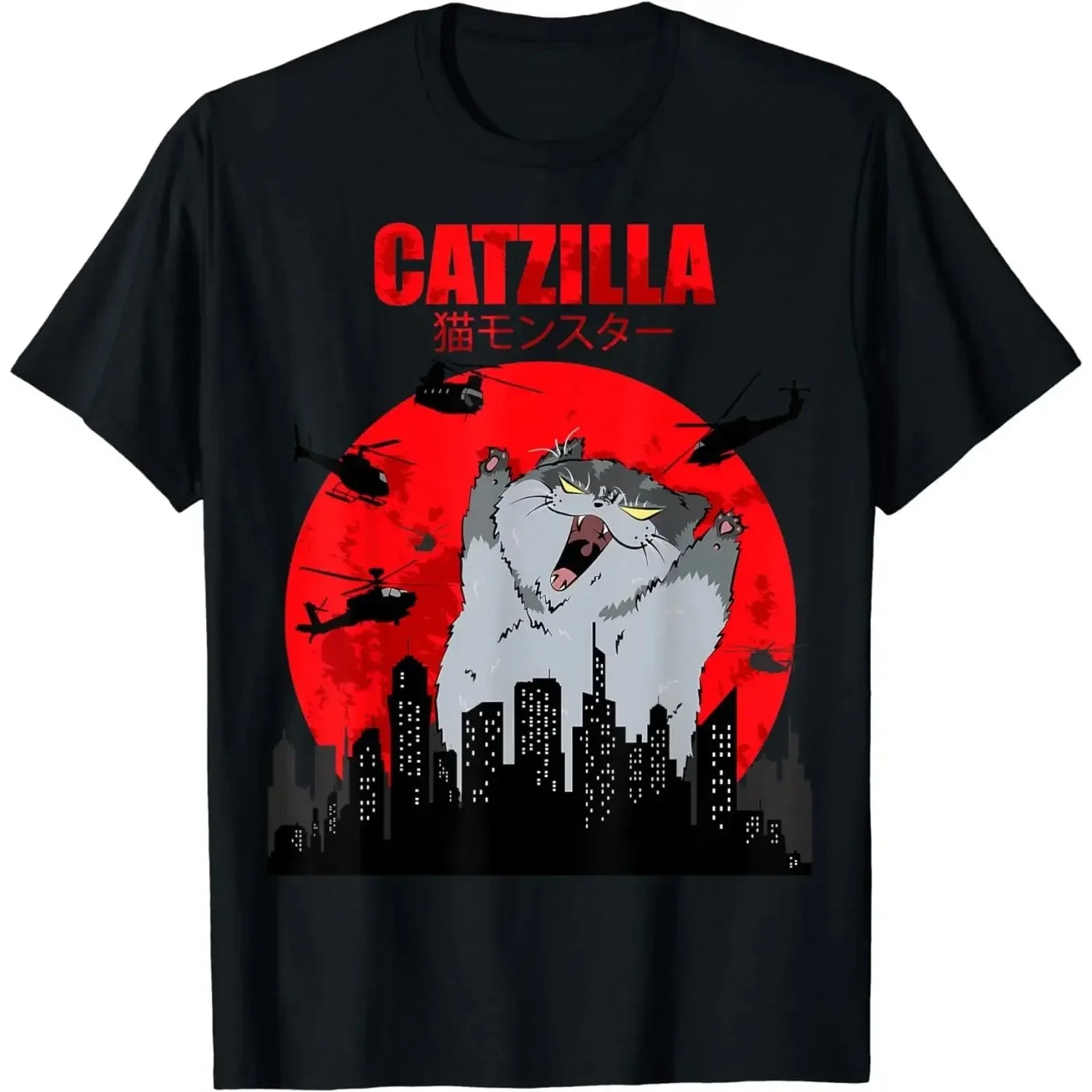 Funny 90s Japanese 'Catzilla' Graphic T-Shirts
