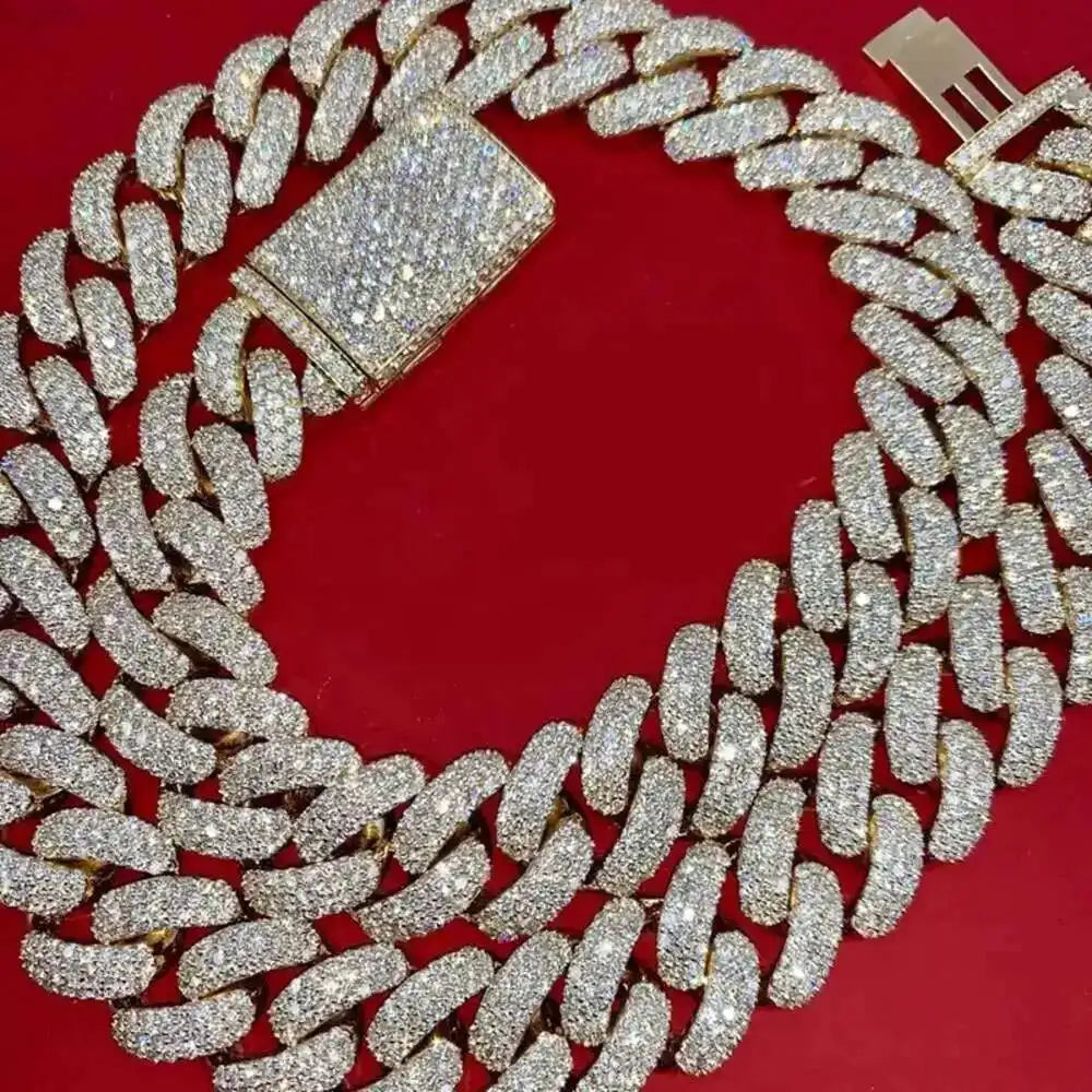 Iced Out 925 Sterling Sliver Moissanite Diamond  Cuban Chain Necklace