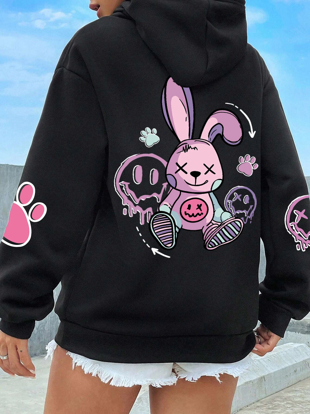 Graphic Bunny Street Fashion Hoodie for Women
