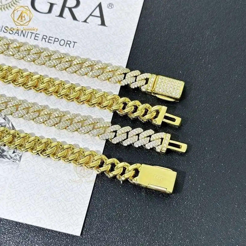 8mm 10mm Iced Out 925 Sterling Silver VVS Moissanite Cuban Link Necklace