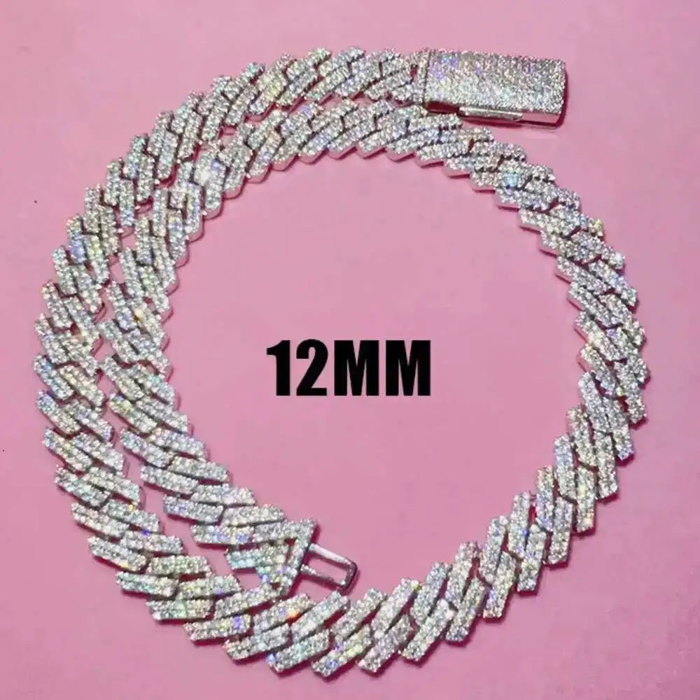 6mm - 12mm Iced Out 925 Sterling Silver VVS Diamond Cuban Necklace