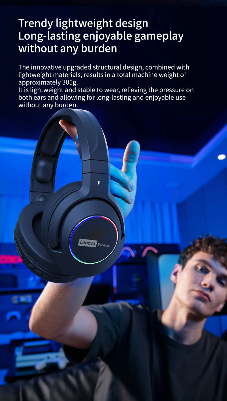 Low Latency Wireless Tri-Mode Headset with In-Game Noise Reduction by Lenovo