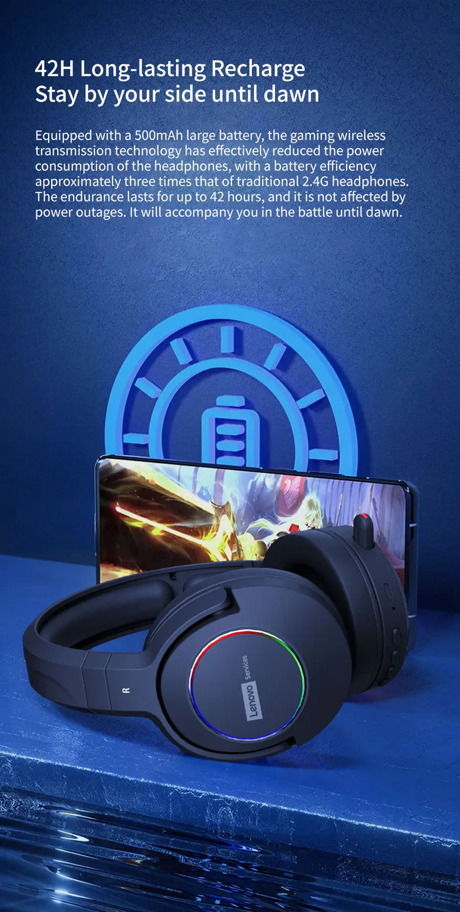 Low Latency Wireless Tri-Mode Headset with In-Game Noise Reduction by Lenovo