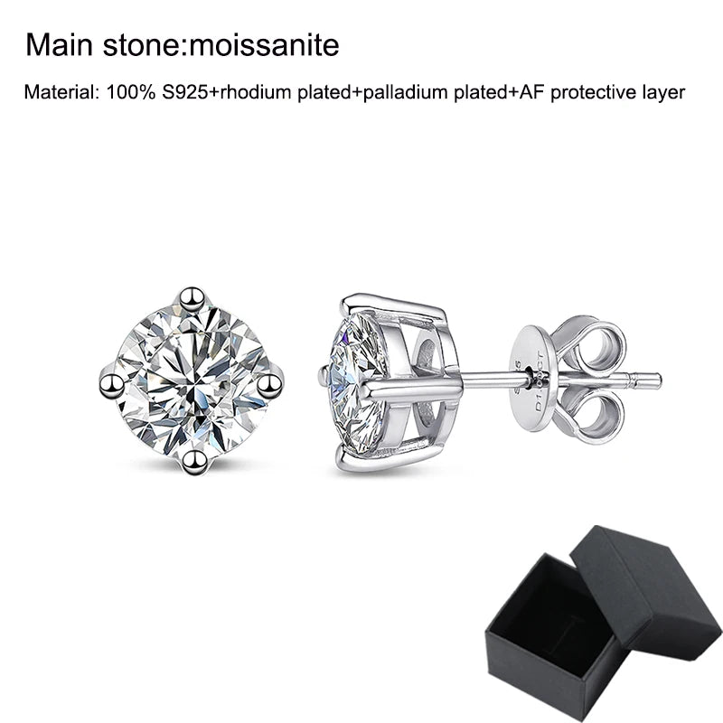 925 Silver Platinum Plated Moissanite Diamond Earrings (0.1-3CT)