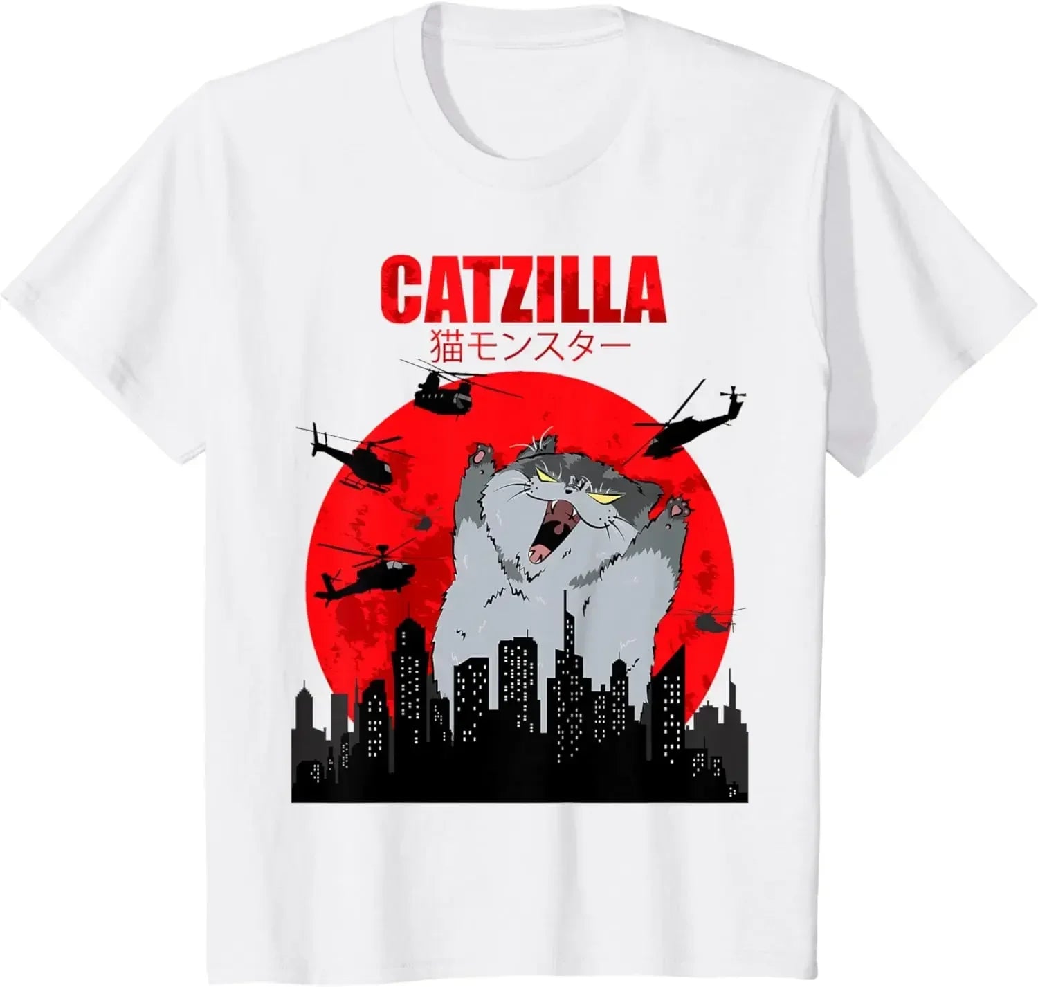 Funny 90s Japanese 'Catzilla' Graphic T-Shirts