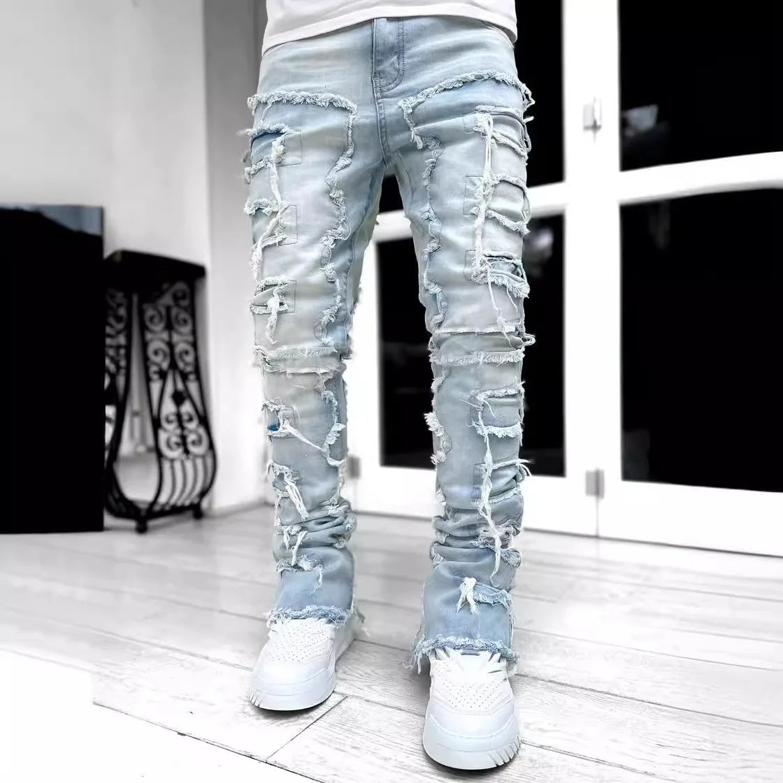 Men's Ripped Slim Fit Denim Jeans - Trendy Style