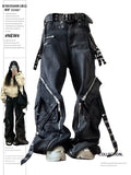 Y2K Gothic Punk Multi-Pocket Zipper Black Jeans