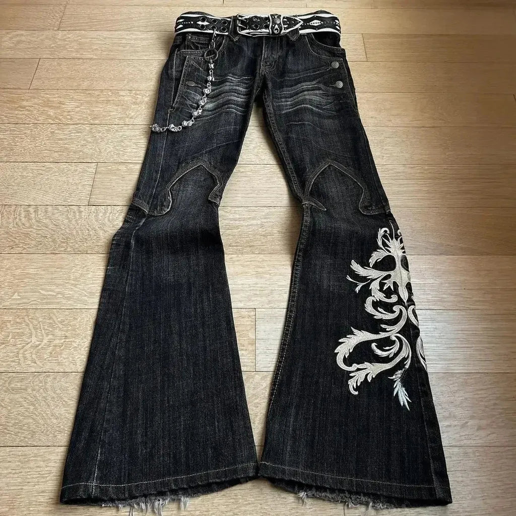 Y2K Retro Punk Embroidered Bell-Bottom Jeans