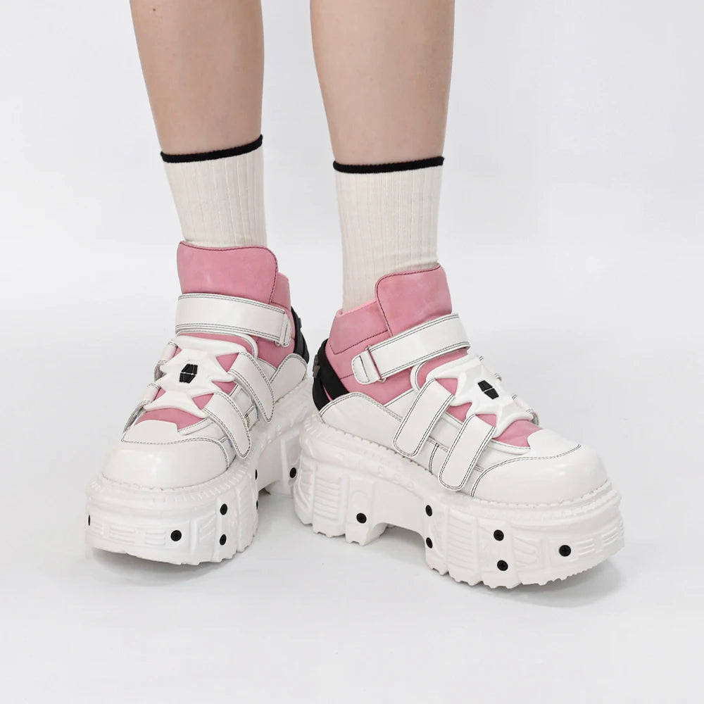 Women's Pink-Trim Laced-up High Heel Platform Shoes