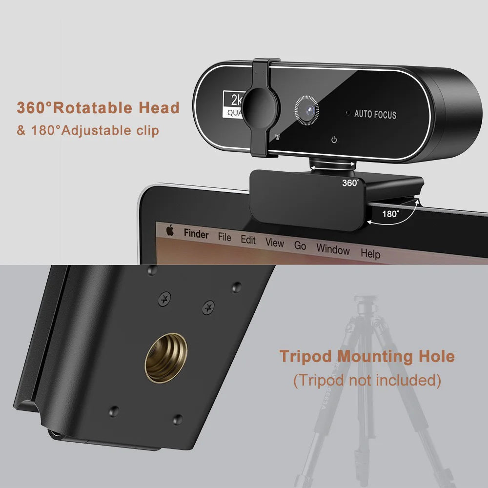 Lenovo 4K/2K/HD Mini Webcam With Microphone and Auto Focus