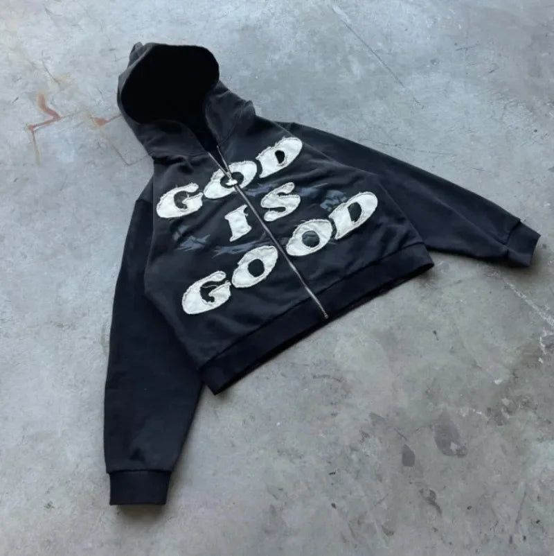 Y2K 'God is Good' Street Harajuku loose Hip-Hop Hoodie