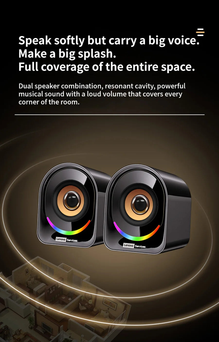 Classic Small Portable Wired Desktop Speakers by Lenovo