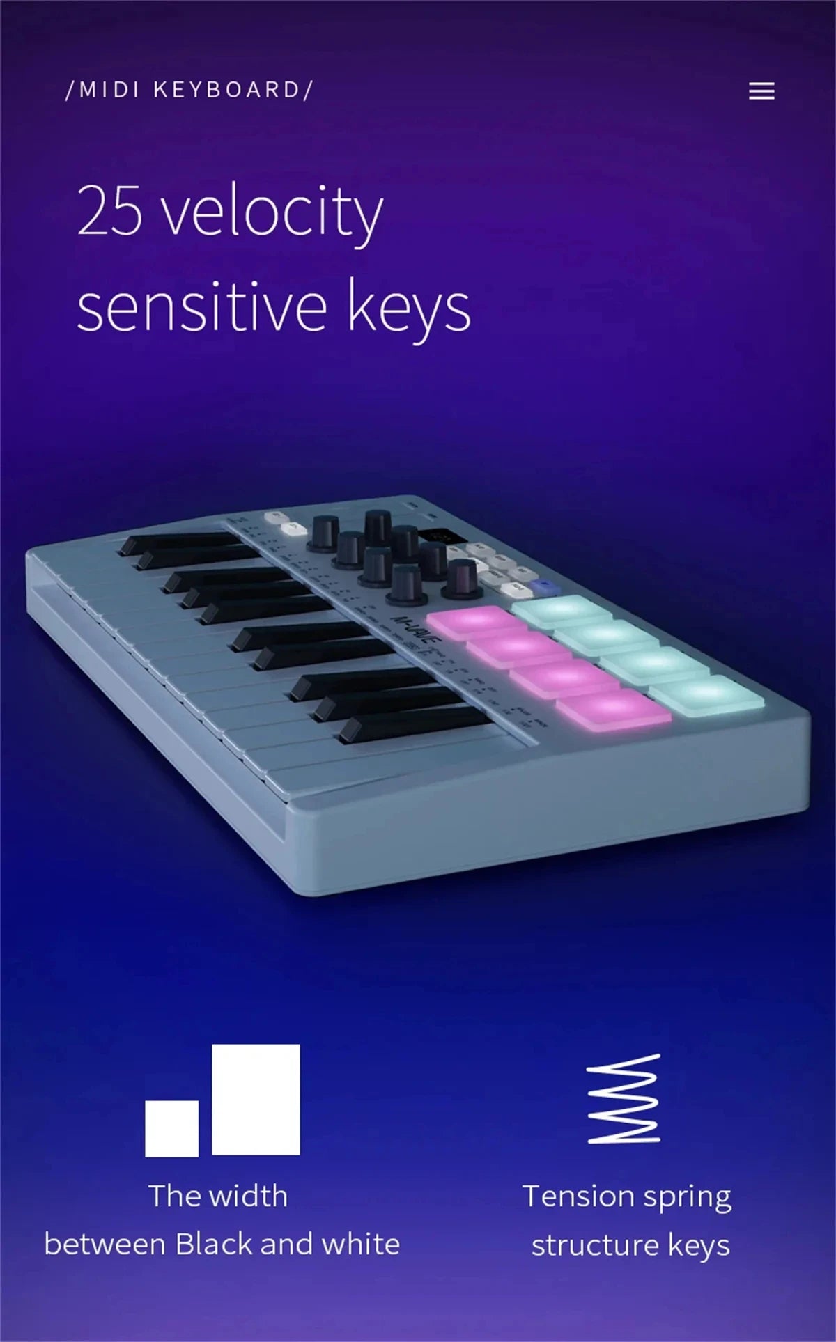 M-VAVE SMK-25 Pro MIDI Controller Wireless/USB DAW Sync | RGB Backlit