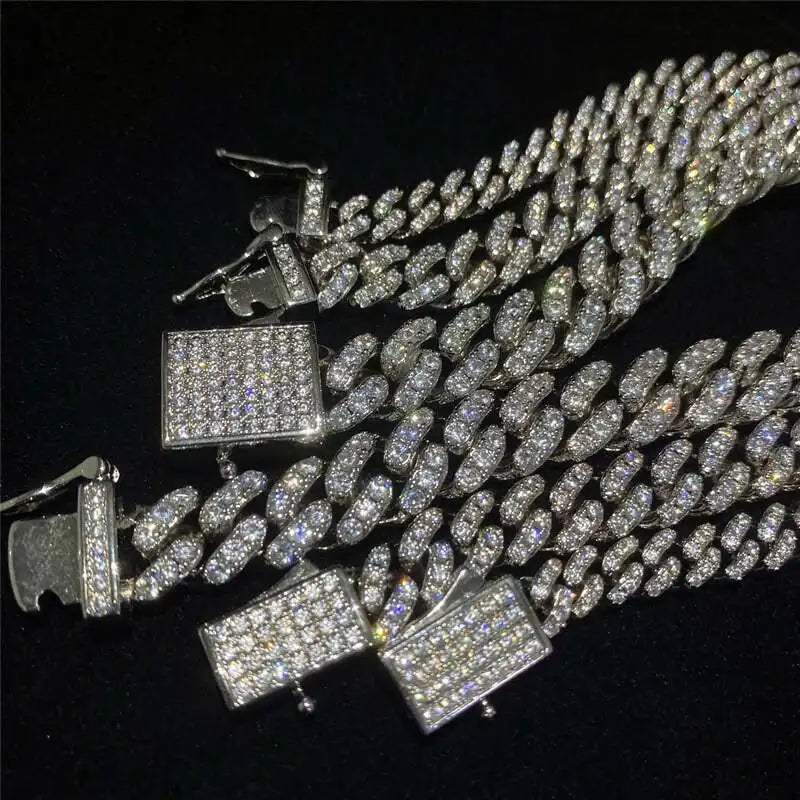 6mm 8mm 10mm Iced Out 925 Sterling Silver Moissanite Cuban Link Chain