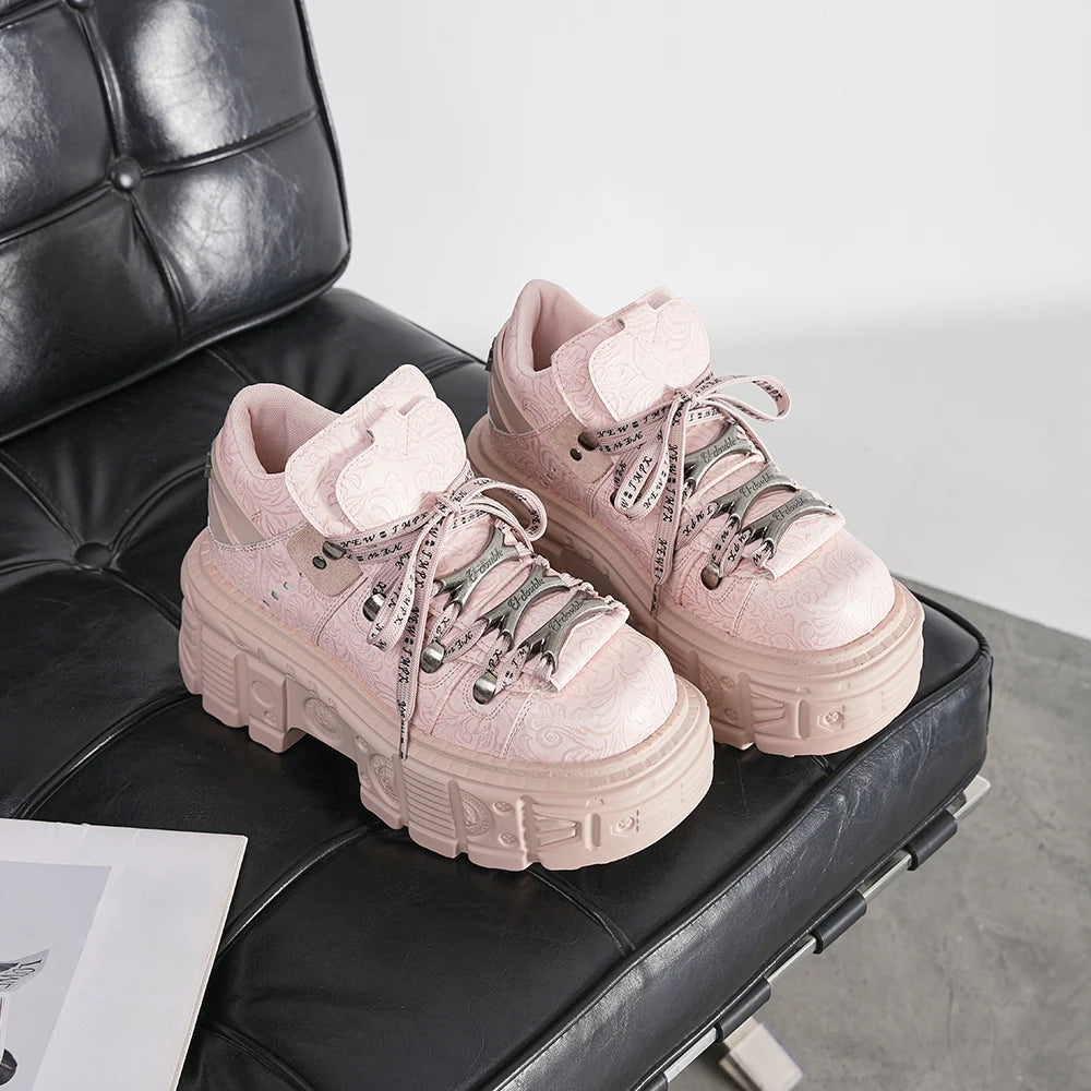 Women's Pink Chunky Punk Platform Ankle Boots